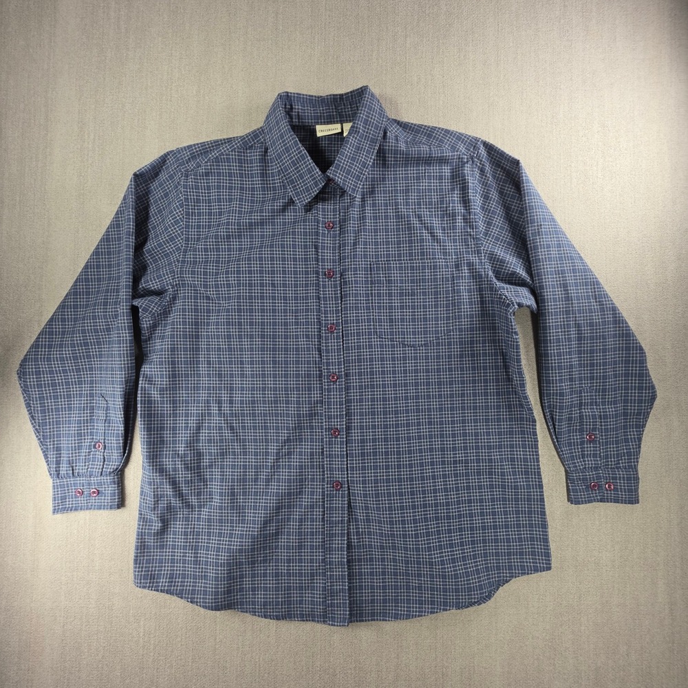 Crossroads Button Down Shirt Men XL Blue Grid Plaid Long Sleeve Pocket